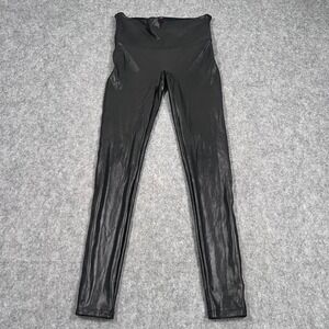 SPANX Black Faux Leather Coated High Rise Compression Leggings‎ Women's Size S ?